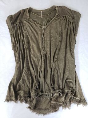 Free People Olive Green Washed Boho Button-Up Tunic
